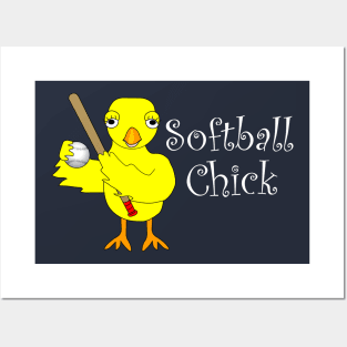 Softball Chick Narrow White Text Posters and Art